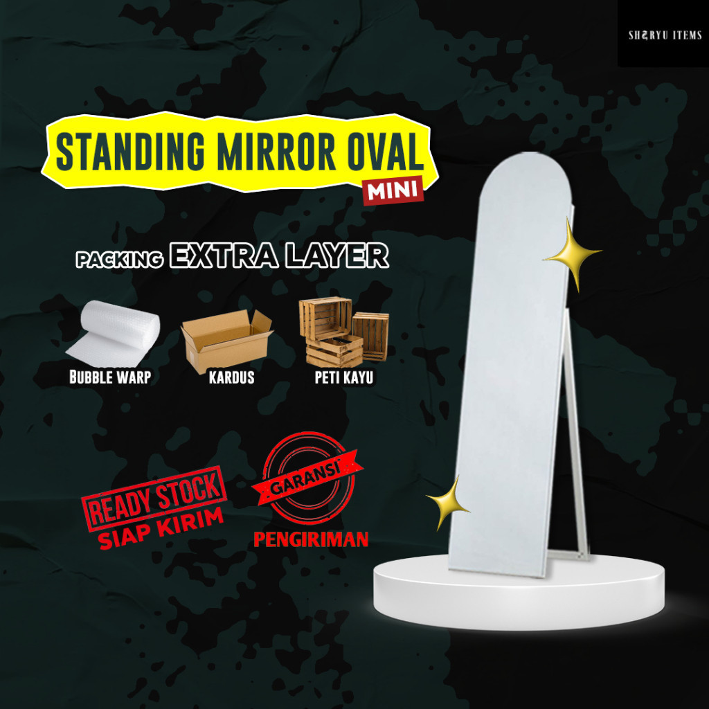 STANDING MIRROR FRAMELESS OVAL MINI - AESTHETIC | STANDING MIRROR MURAH