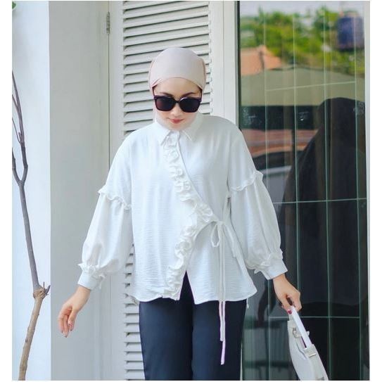 T33 - RRX BLOUSE GERATA PUTIH MODEL KOREAN / CELVA BLOUSE / KEMEJA ATASAN WANITA / BLOUSE REMPEL WAN