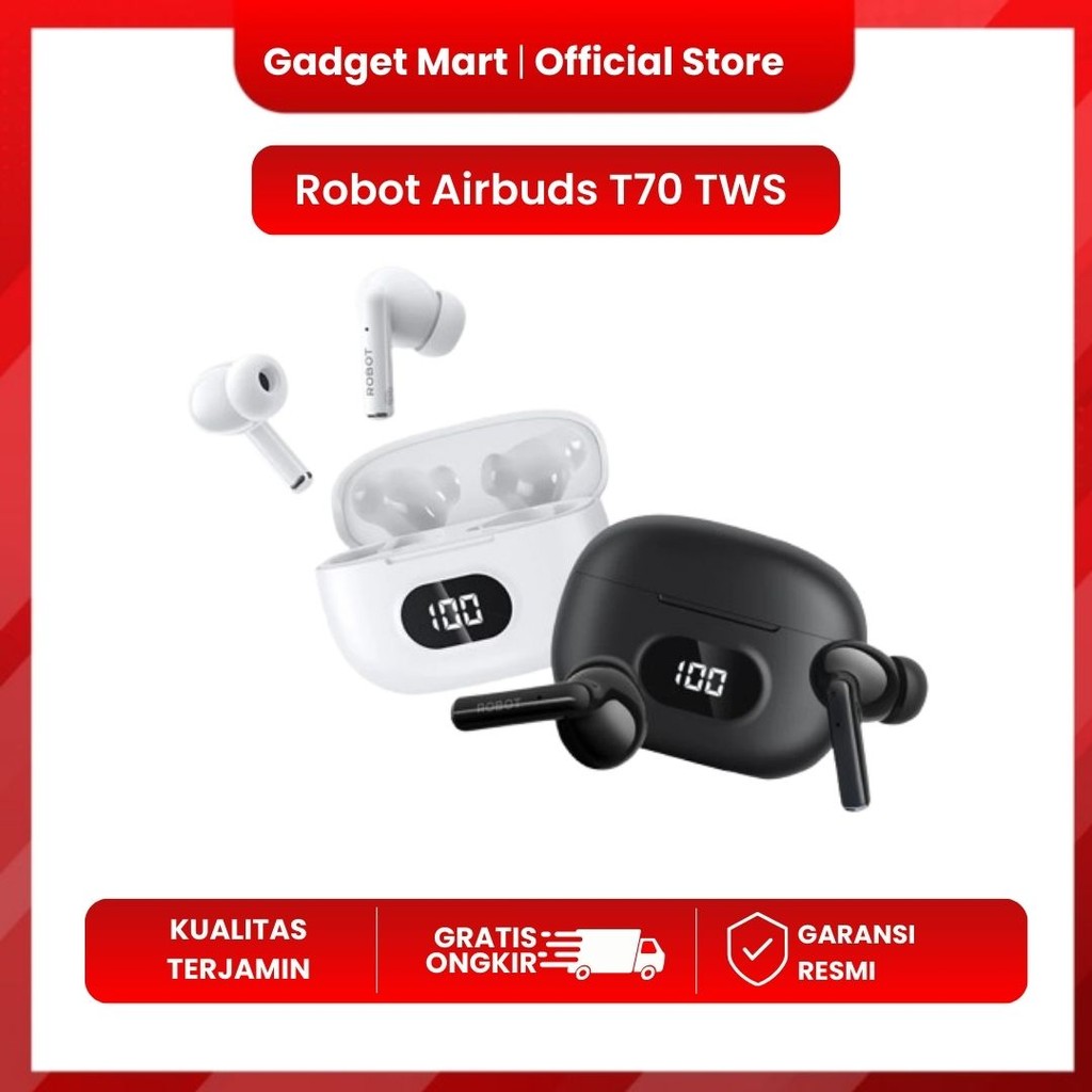 Robot Wireless Earphone Airbuds T70 Original TWS Deep Bass Bluetooth