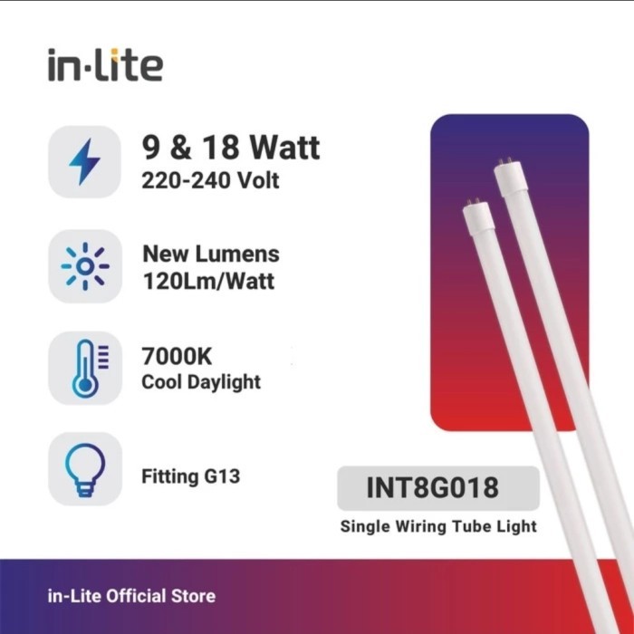 Lampu TL T8 INLITE 18 Watt INTG018 LED IN-LITE 18W 18 W SINGLE ENDED