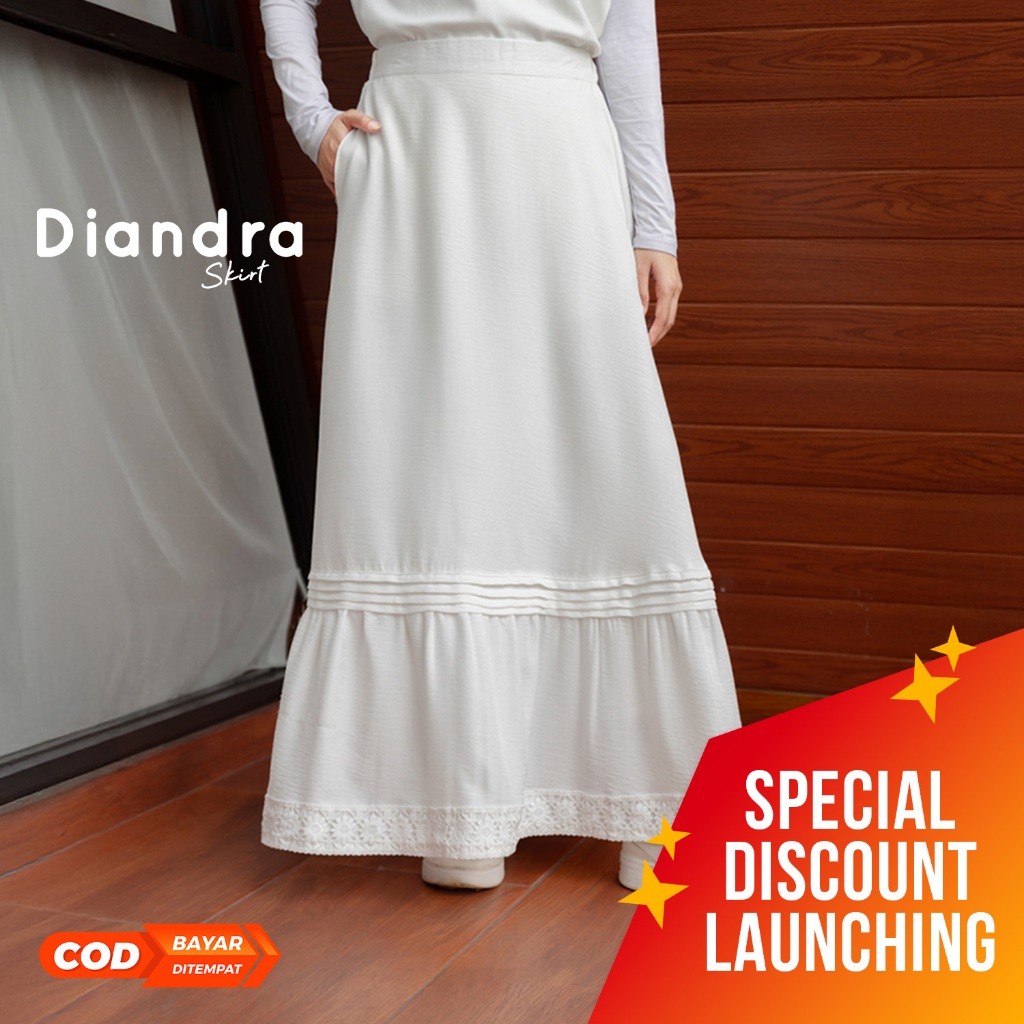 [WOW DISKON] JILBRAVE Diandra Skirt Rok A-line Aksen Renda Flowy Anti Kusut Feminine Style