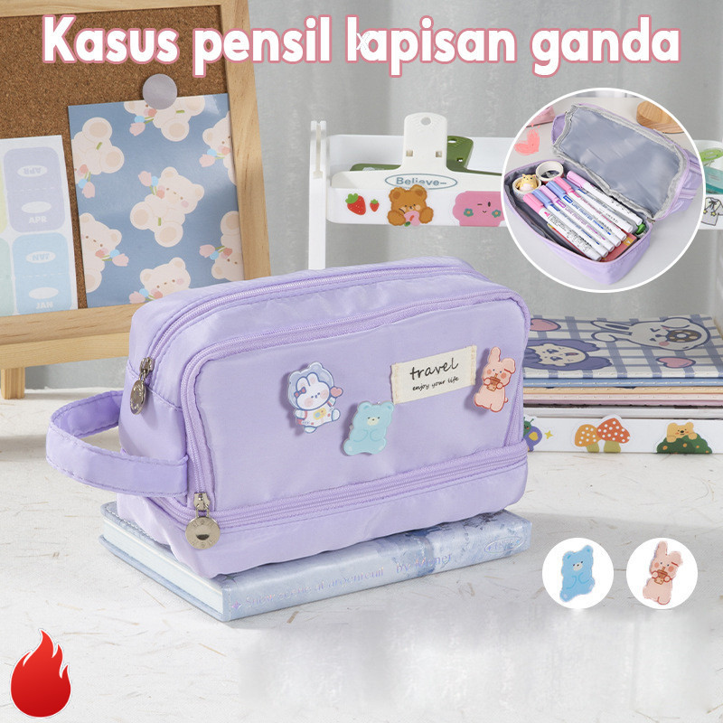 

【READY STOCK】 Pencil Cases Large Capacity Pencil Bag Pouch Holder Box for Girls Office Student Stationery Organizer School Supplies Tempat Kosmetik Bag