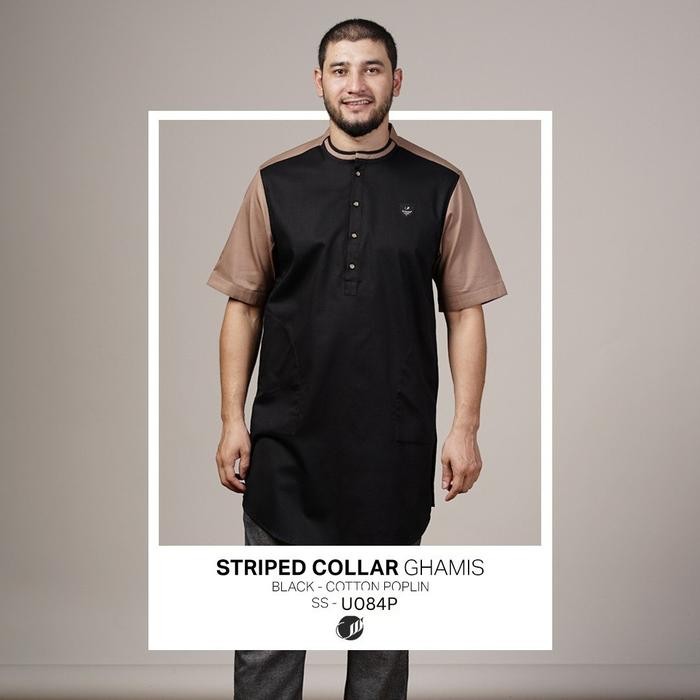 Ghamis Striped Collar Gamis Samase U084P - Black, M