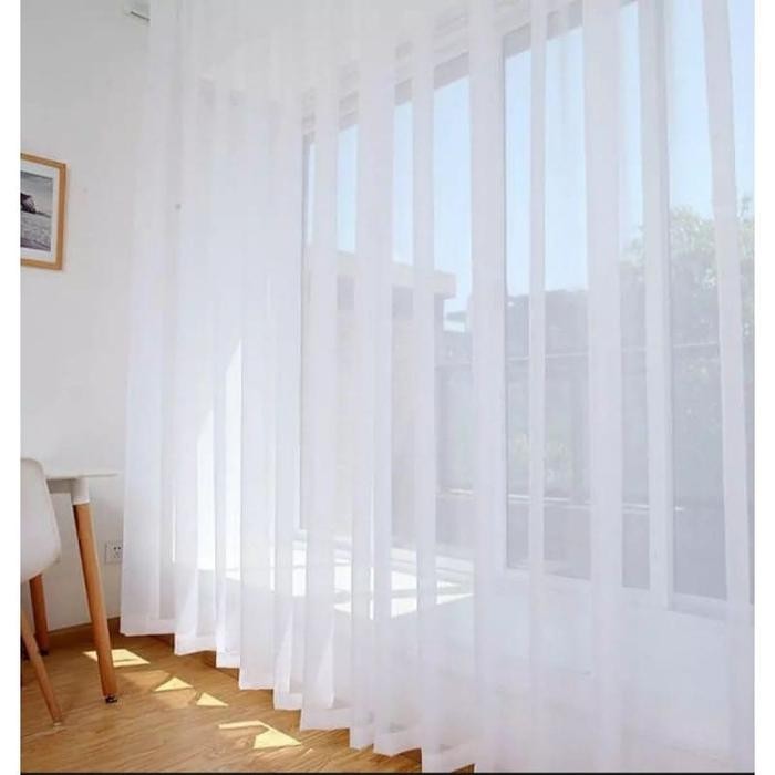 Promo vitrase gorden smokring putih, tirai transparan sifon foil premium - Putih, L.100 cm Terlaris