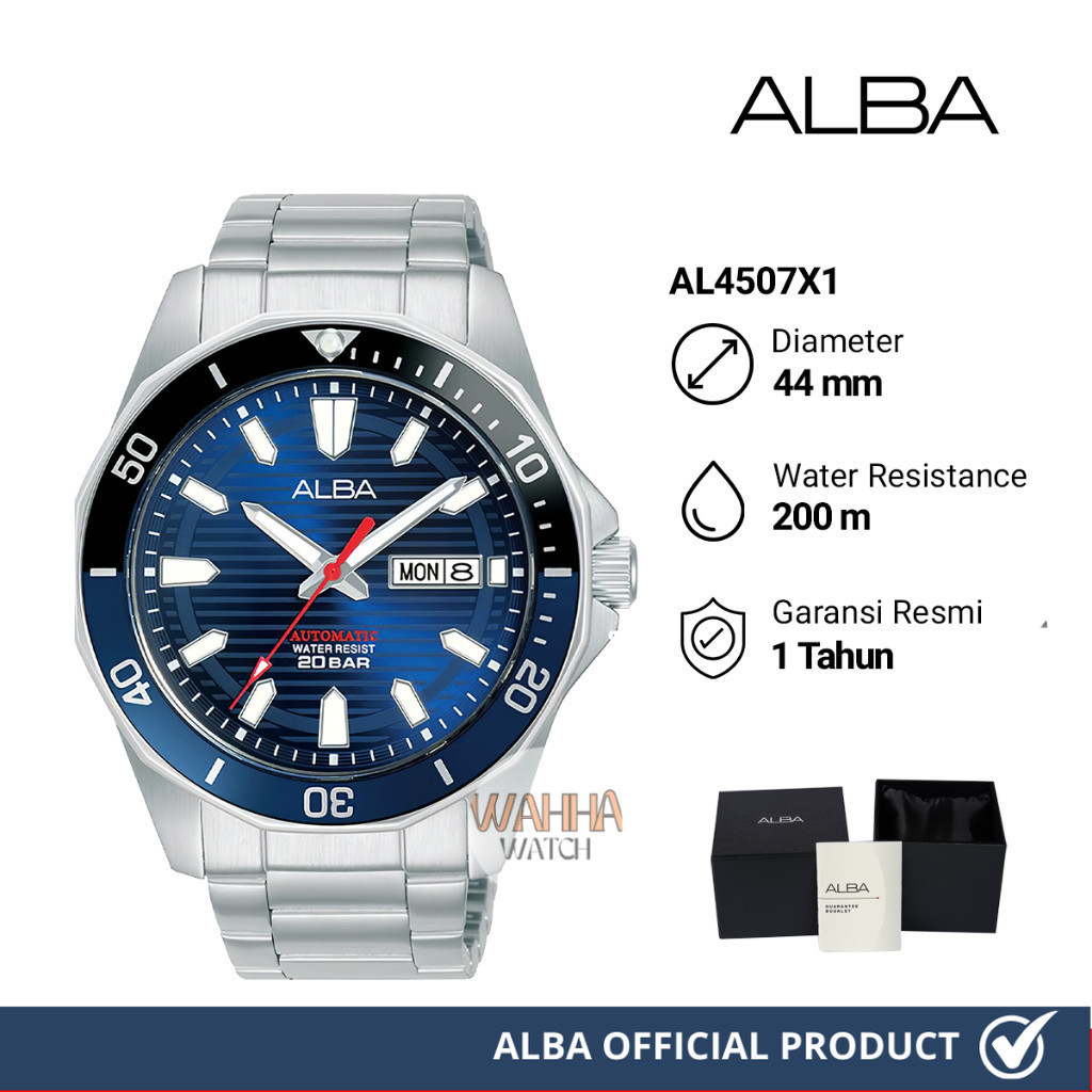 Jam Tangan Pria Alba Mechanical AL4507X1 Blue Dial Stainless Steel Strap