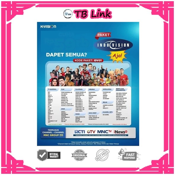 NEW Voucher Kvision Paket Indovision IDV01 K-Vision 30 Hari Paket Lengkap Semua dapat Kecuali "Paket