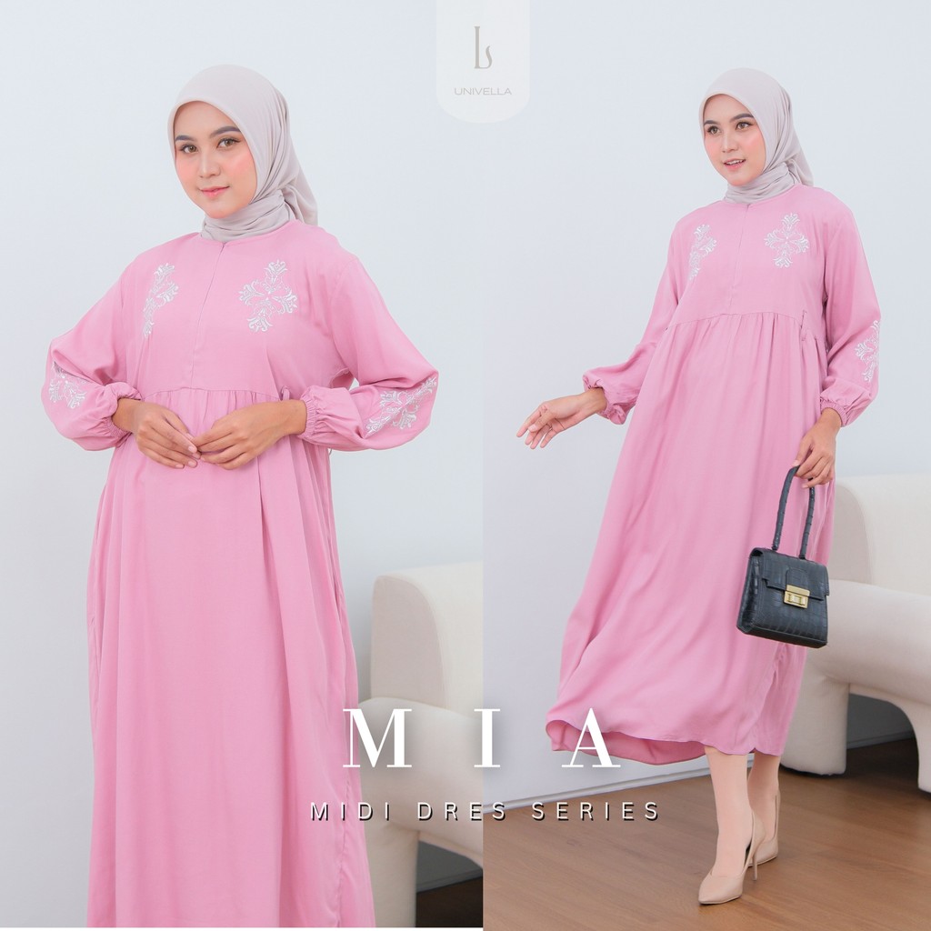 New Midi Dress Gamis Premium Wanita Motif Bordir Rayon Twill Adem Kekinian Busui & Bumil Terbaru