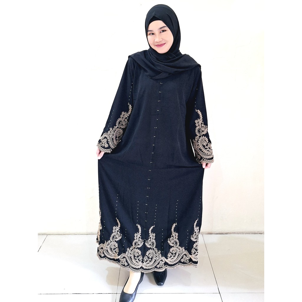 Abaya Bordir Hitam Gamis Arab Turki Hitam Polos Dubai 03