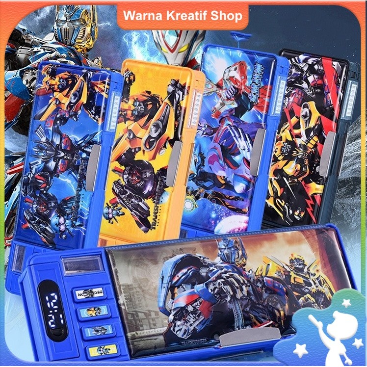 

Kotak Pensil Mewah Transformer Multifungsi dengan Jam Digital untuk Anak SD Pencil Cases