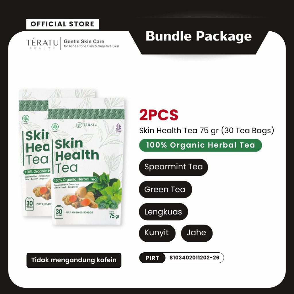 

Bundle 2 PCS TERATU BEAUTY Skin Health Tea - 30 Tea Bag (Teh Herbal Spearmint untuk Jerawat Hormon dan PCOS)