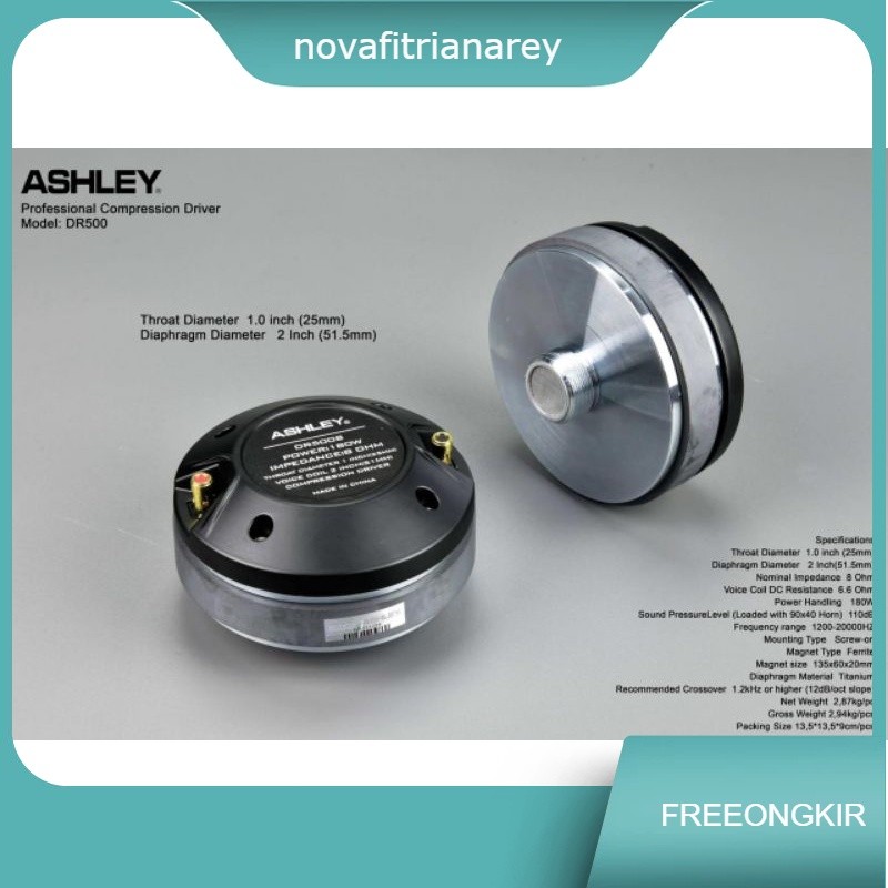 ASHLEY COMPONENT DRIVER DR 500s DR500S TWEETER SPEAKER