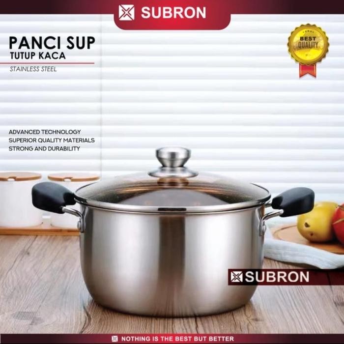 SUBRON Panci Sup 26 cm Stainless TEBAL tutup kaca