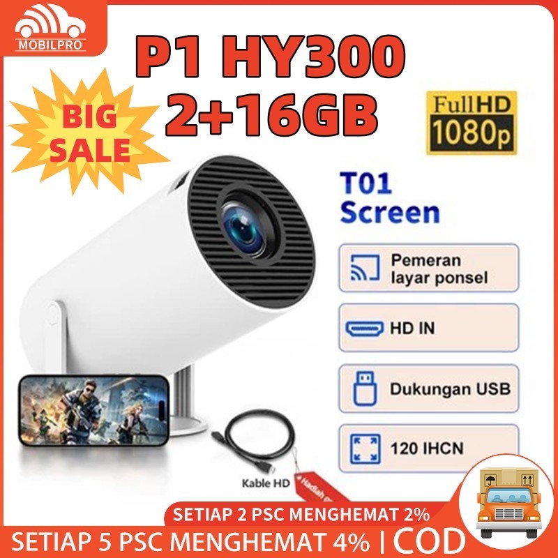 Proyektor T01 Screen 1080p Telepon Wireless Portability Proyektor 5000 Lumens Projector