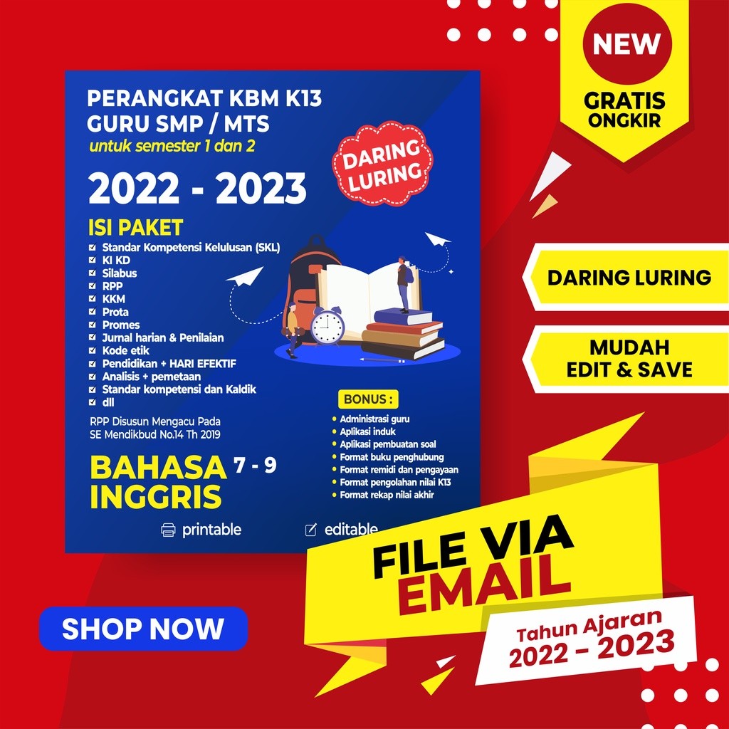 PERANGKAT PEMBELAJARAN K13 RPP 1 LEMBAR BAHASA INGGRIS SMP KELAS 7, 8, 9 REVISI 2022 DARING-LURING (