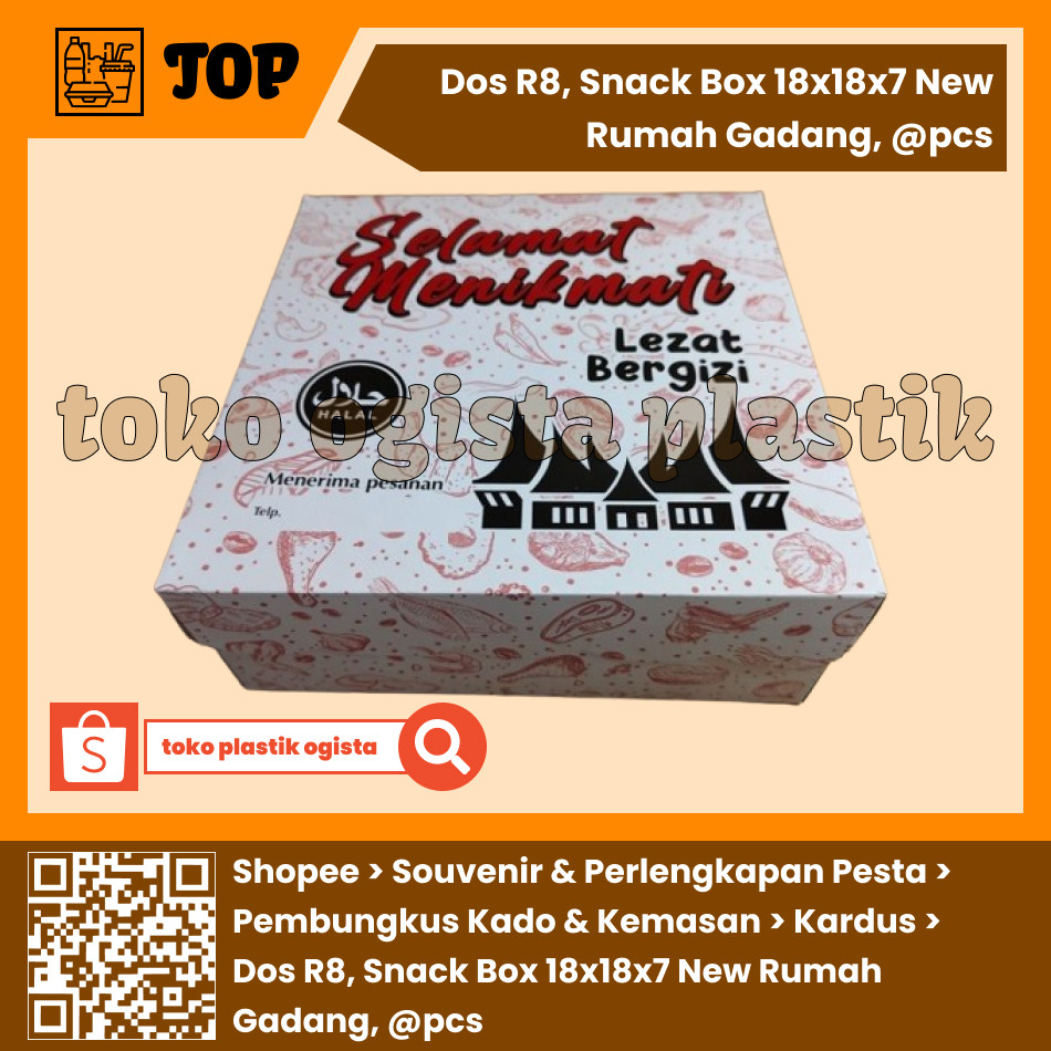 

Dos R8, Snack Box 18x18x7 New Rumah Gadang, @pcs