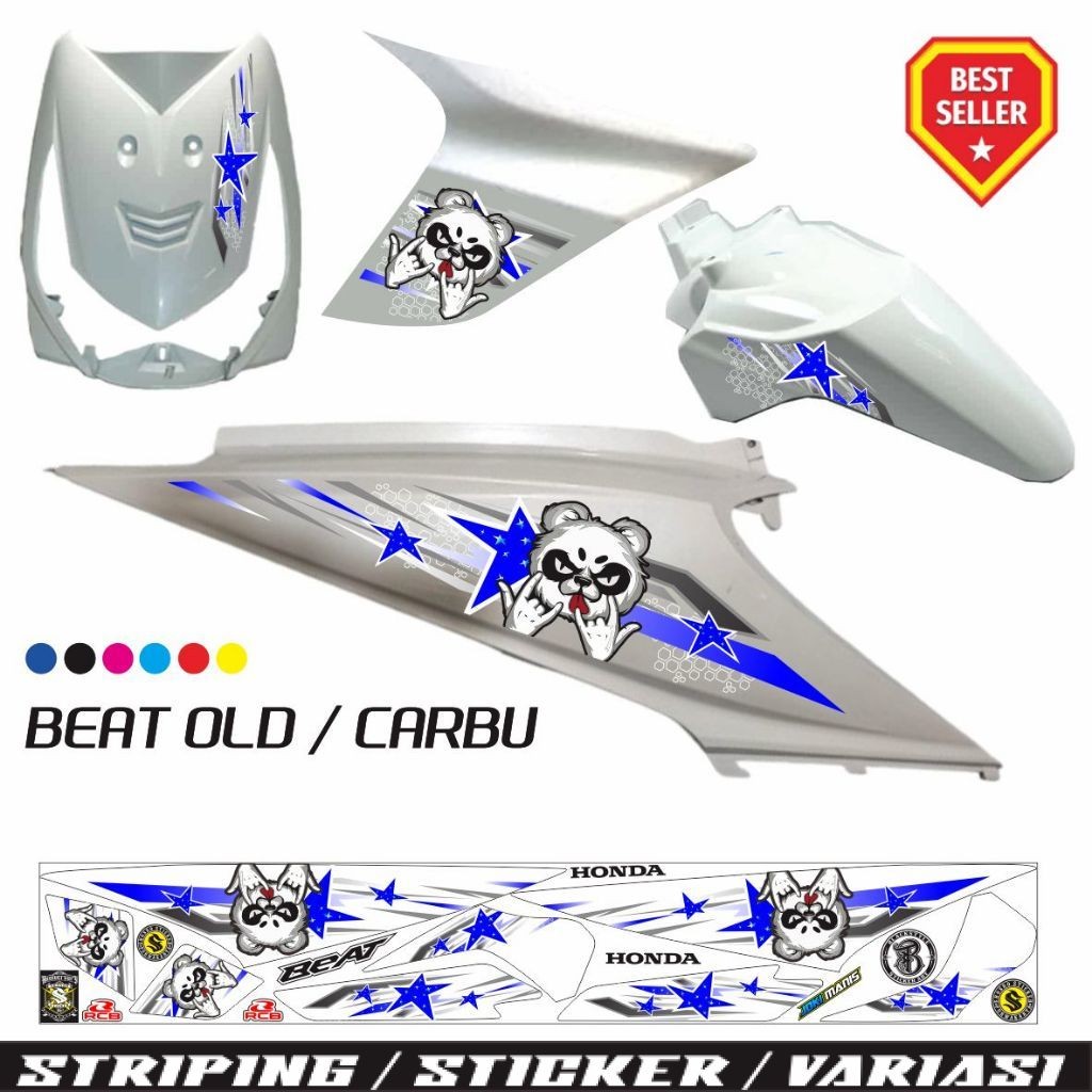 STIKER MOTOR BEAT OLD MOTIF PANDA VARIASI STRIPING BEAT POLET