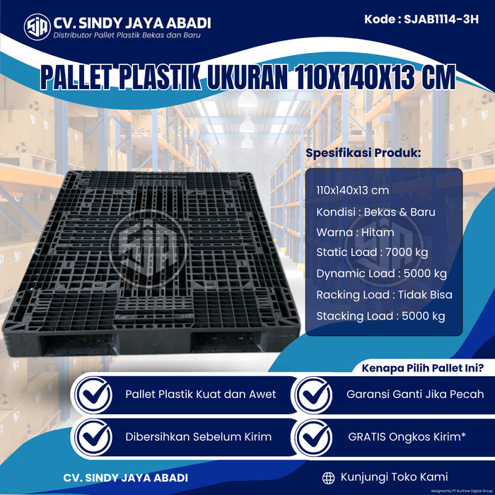 Pallet Plastik Bekas Ukuran 110x140x13 cm - SJAB1114-3H / Pallet Plastik Warna Hitam / Pallet Plasti