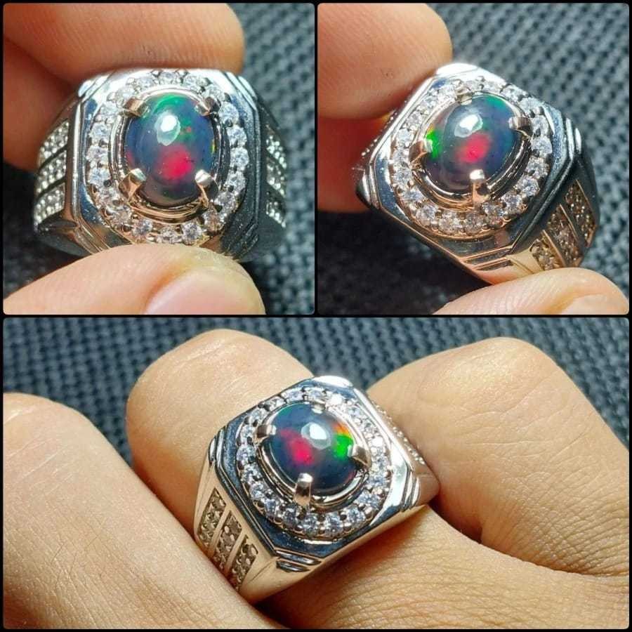 CINCIN BATU AKIK PERMATA KALIMAYA BLACK OPAL HIGH QUALITY TOP JARONG NATURAL ASLI