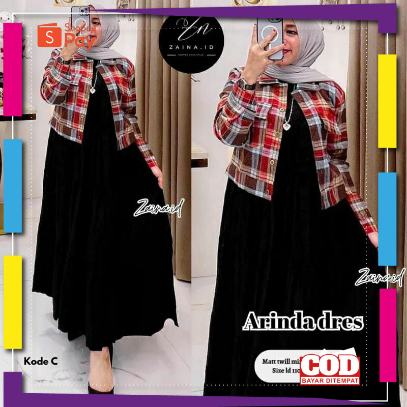 [PREMIUM ORIGINAL] arinda dress outer flanel jumbo ld 110 ld 120 dan ld 130