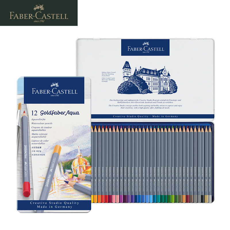 

Faber Castell Goldfaber Aqua Water Soluble Colored Pencils 12/24/36/48 Colors Blue Iron Box Artist Sketch Drawing Supplies 1146