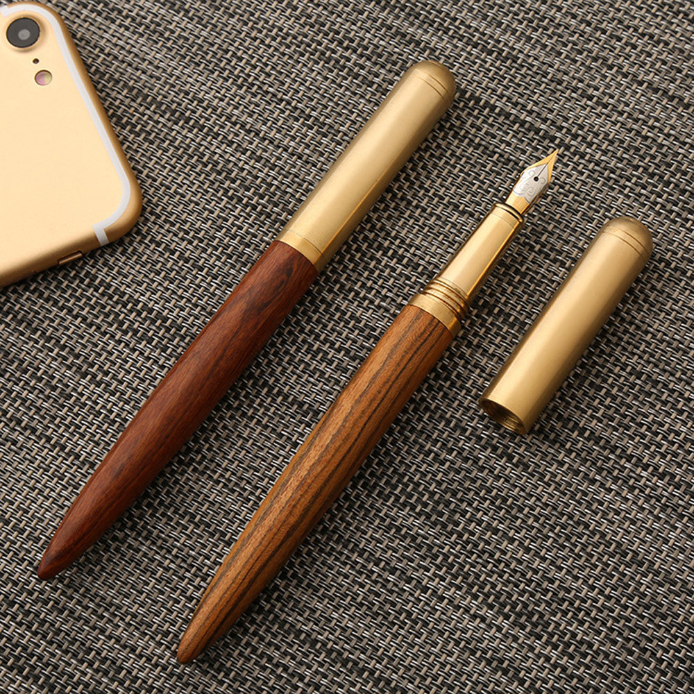 

Retro Wood Bronze Fountain Pen 0.5mm Luxurry Wooden Office Business Writing Art Calligraphy Pens Office Stationery Gift Ink Pen
