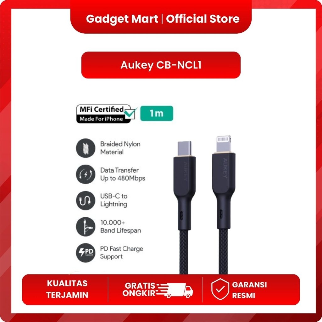 Kabel Charger iPhone Aukey CB-NCL1 USB C to Lightning MFi