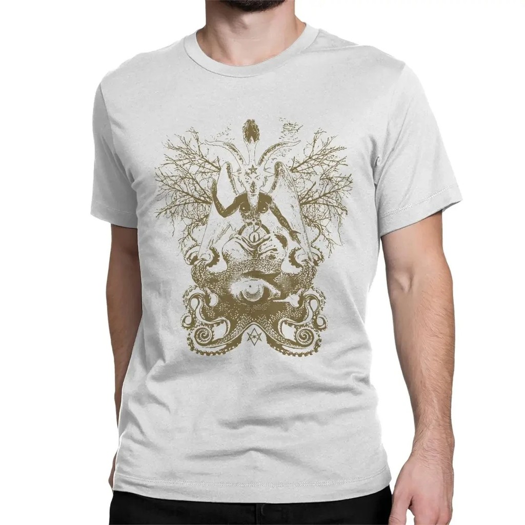 Baphomet-Pentagram-Kaos-Pria-Wanita-Baphomet-Setan-Sihir-Kaos-Vintage-Kaos-Leher-Mahkota