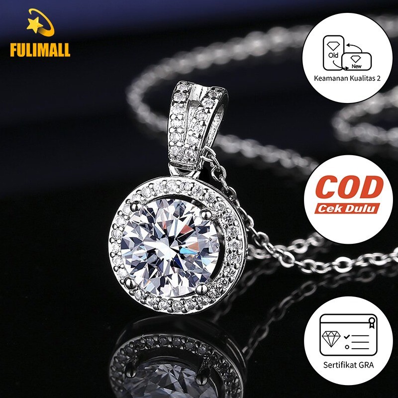 FULIMALL Kalung Moissanite 3 Karat Wanita Rantai Klavikula Platinum Pt950 Stok