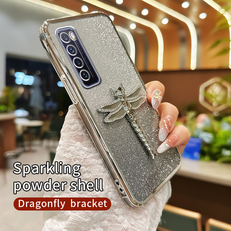 Untuk kasus telepon Huawei Nova 7 / Nova 7 SE / Nova 7i Waterproof Rugged Gragonfly Glitter Diamond 