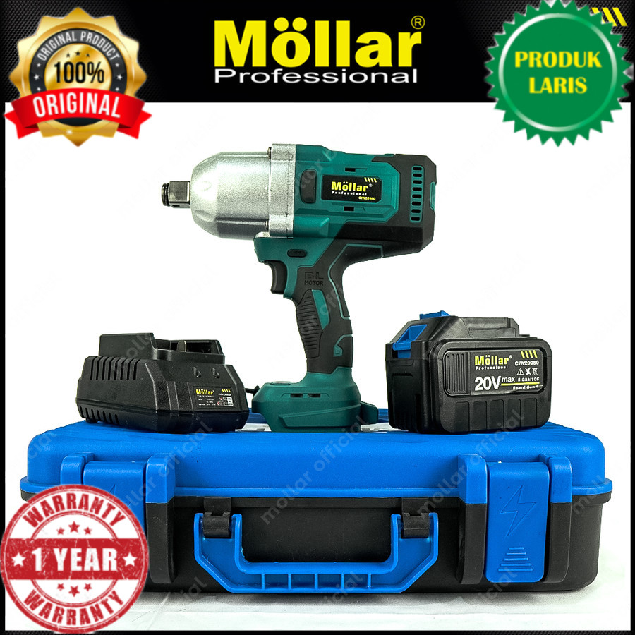 MOLLAR CIW20980 Mesin Buka Baut Baterai 20V Bor Cordless Impact Wrench