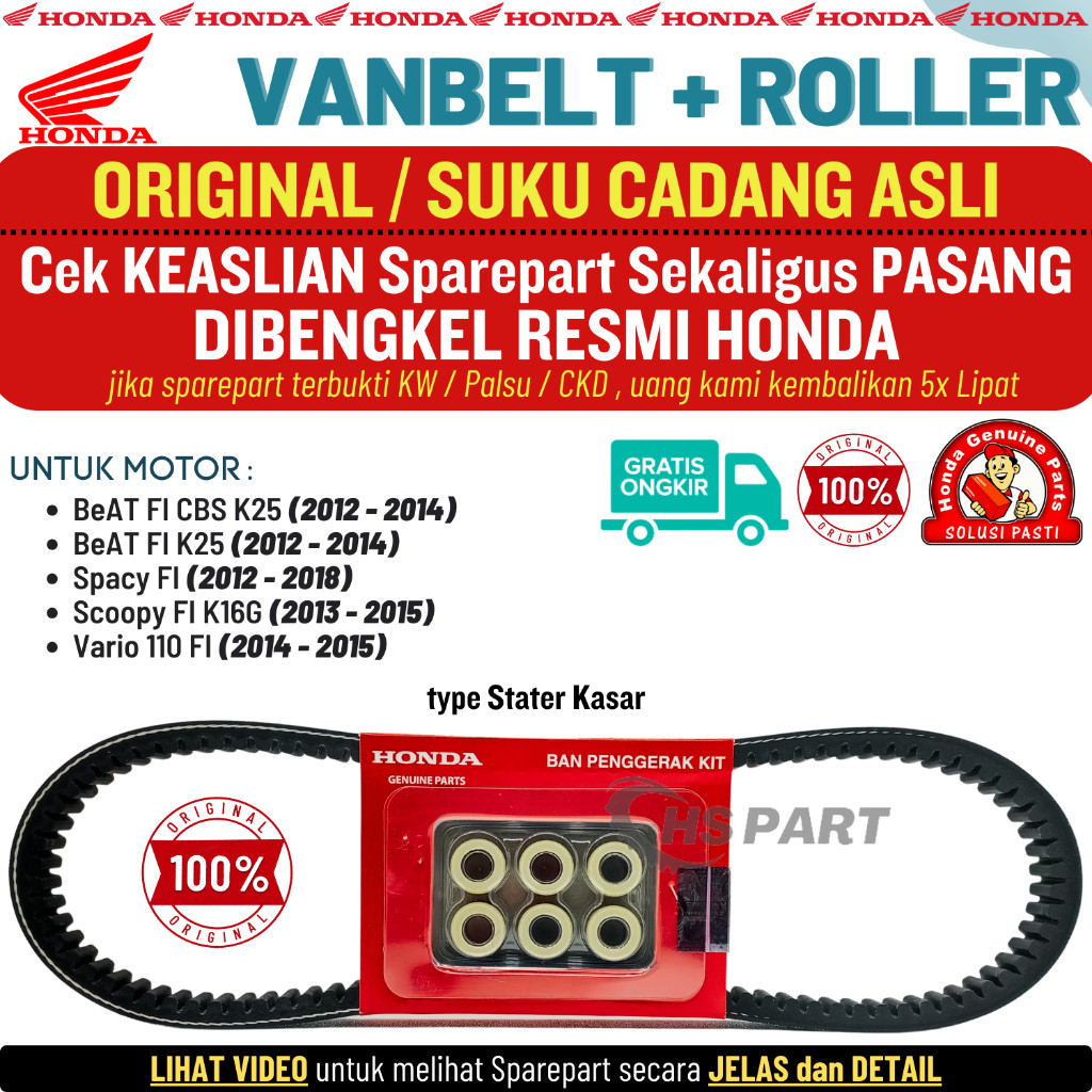 Vanbelt Vbelt Set Beat Fi Stater Kasar Scoopy Spacy Vario 110 Fi Original Honda AHM