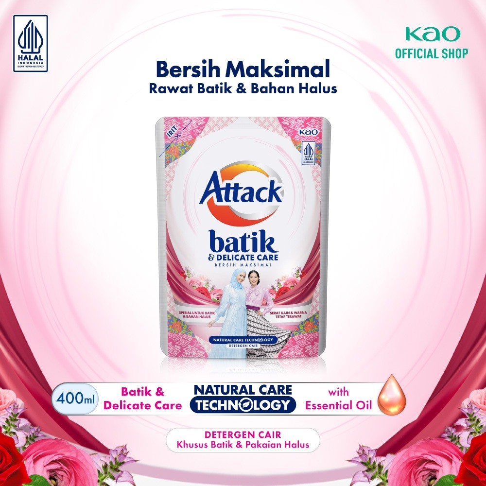 Attack Deterjen Cair Batik Care Pouch 400ml - Sabun Cuci Baju / Detergen Pembersih Pakaian - Untuk B