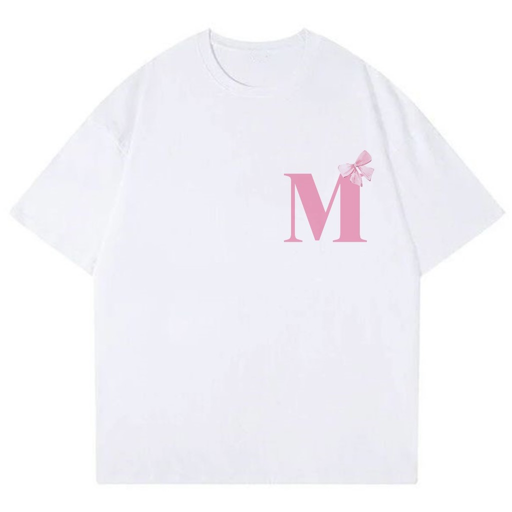 kaos lengan pendek putih wanita inisial "M" korean coquette fashion style