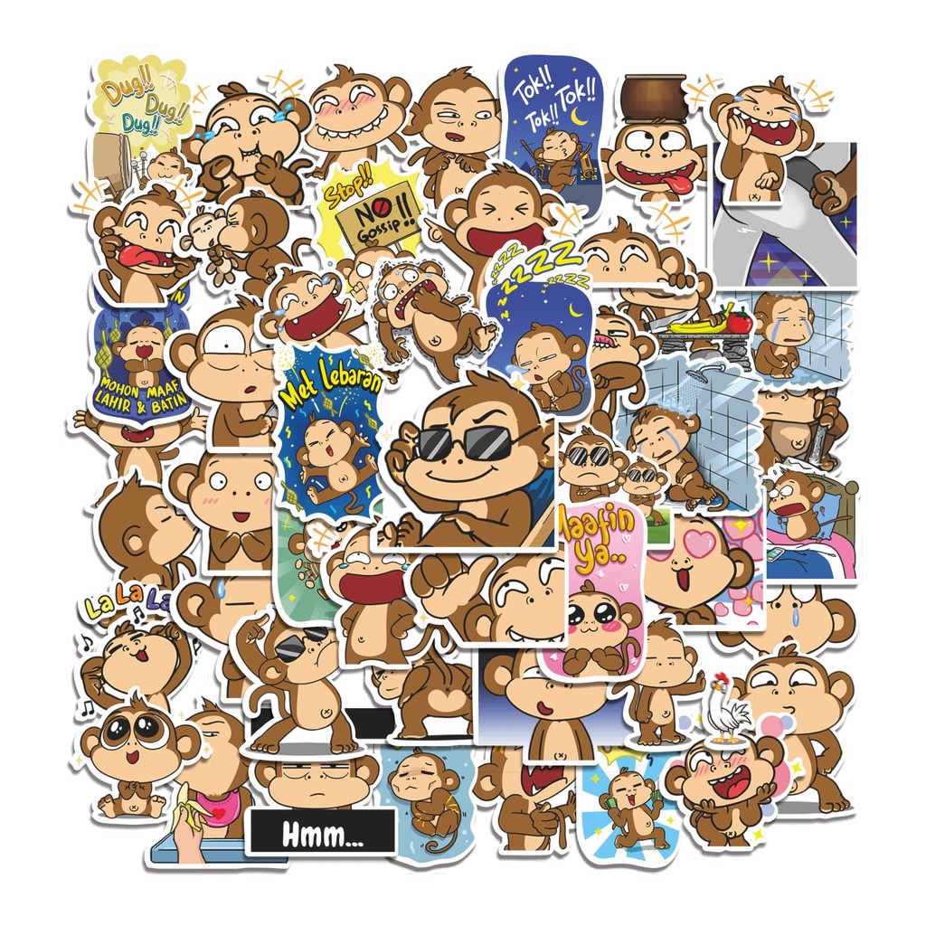 

COD 50 Pcs Stiker What The Monkey Lucu Anti Air Untuk Dekorasi Notebook Sepeda Skateboard Handphone