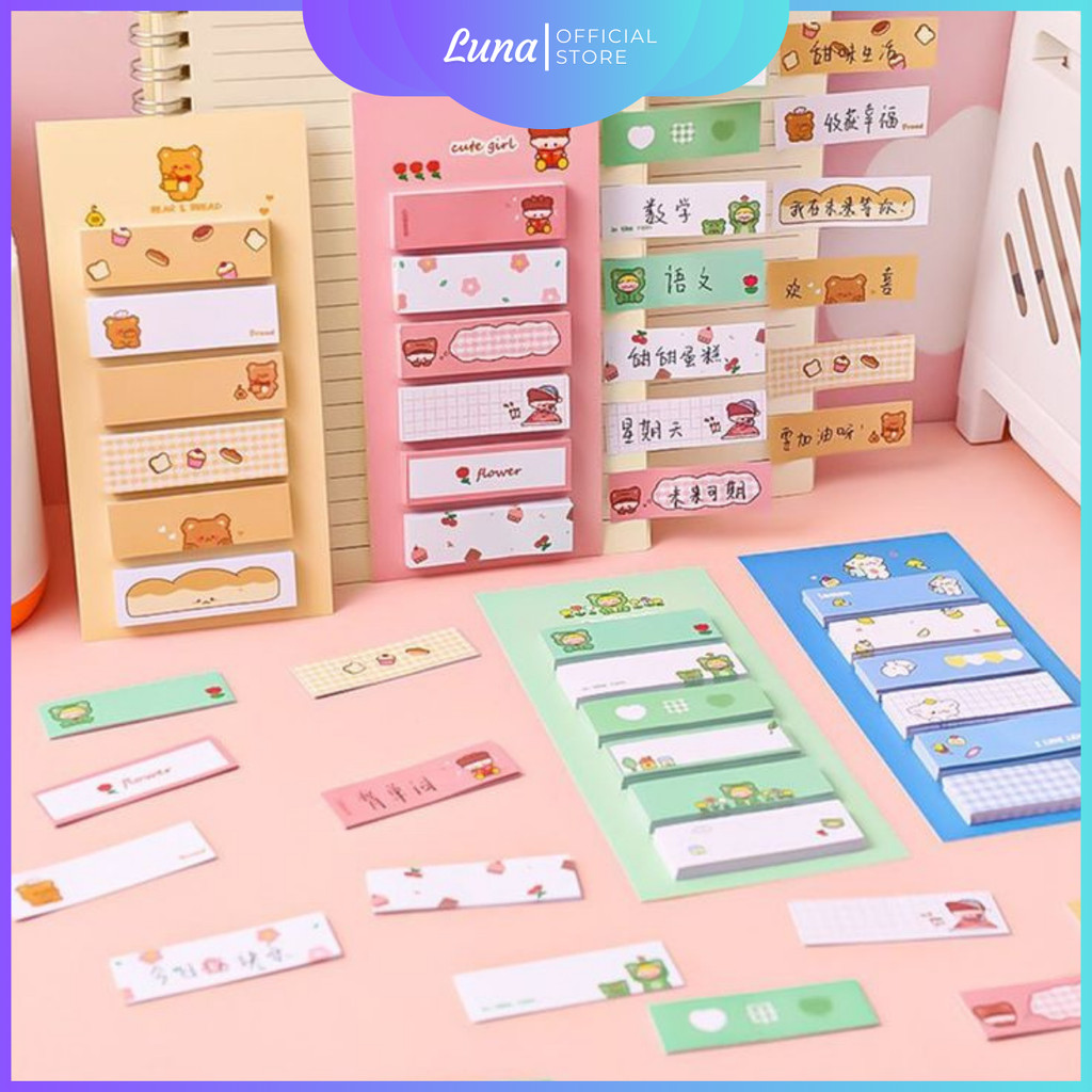 

Sticky Notes Motif Lucu 6 IN 1 Tempelan Kertas Catatan 120Lembar Notes Kertas Tempel Karakter Bear Frog Girl Pembatas Buku