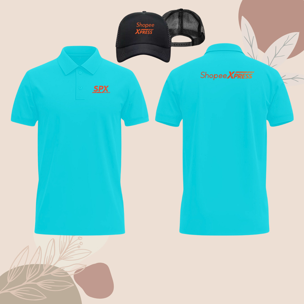 FREE TOPI  Baju Kaos Poloshirt Lengan Pendek Custom SABLON Logo SHOPEE EXPRESS - SPX FREE NAMA DAERA
