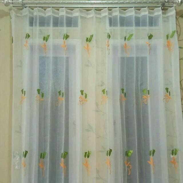 Promo Gorden Vitrase Bordel Motip Tulip Kain Bahan Voil - Tulip Coklat, L100 x T250 Terlaris