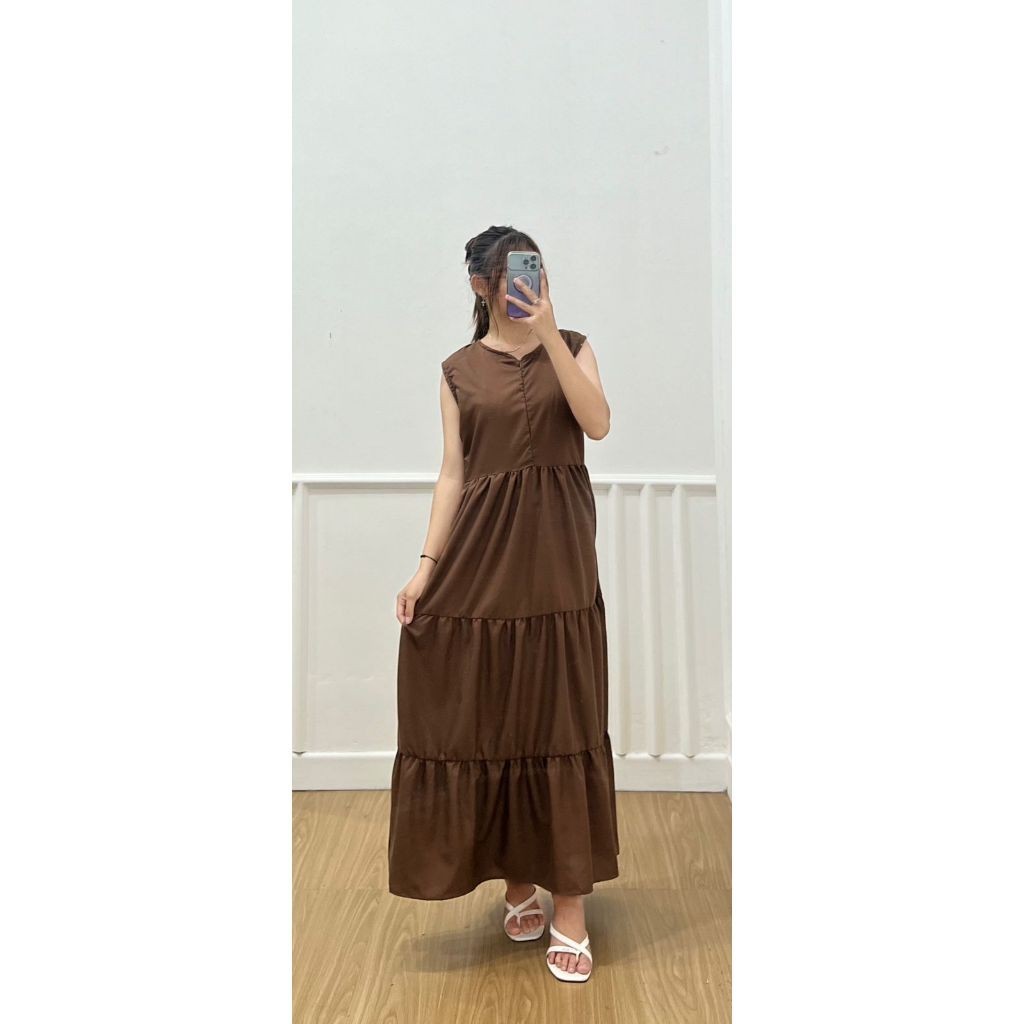 FLARE DRESS / (READY STOK)  INNER DRESS/LONG DRESS TANPA LENGAN/BAHAN KATUN SHAKILA/MAXI DRESS FLARE