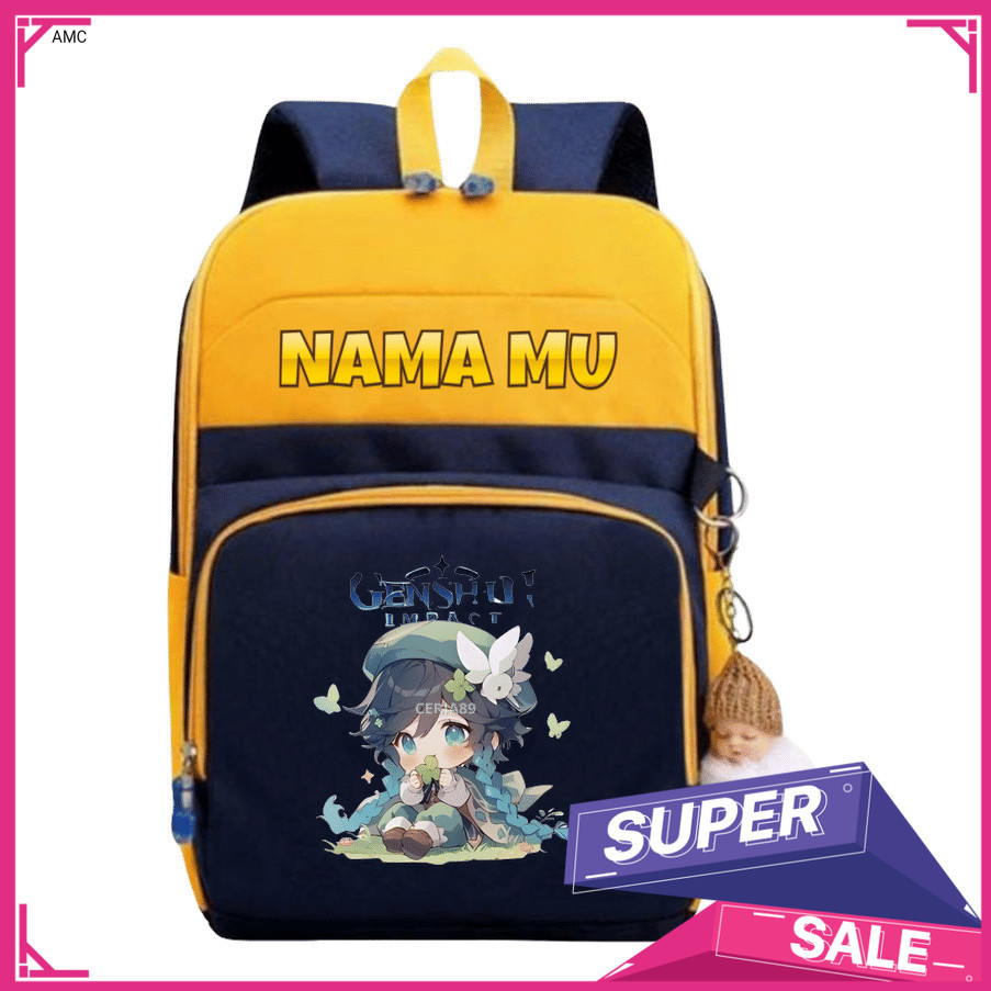 AMC Tas Ransel Anak Genshin Impact Karakter Lucu – Backpack Sekolah TK SD Cewek Cowok, Muat Buku & B