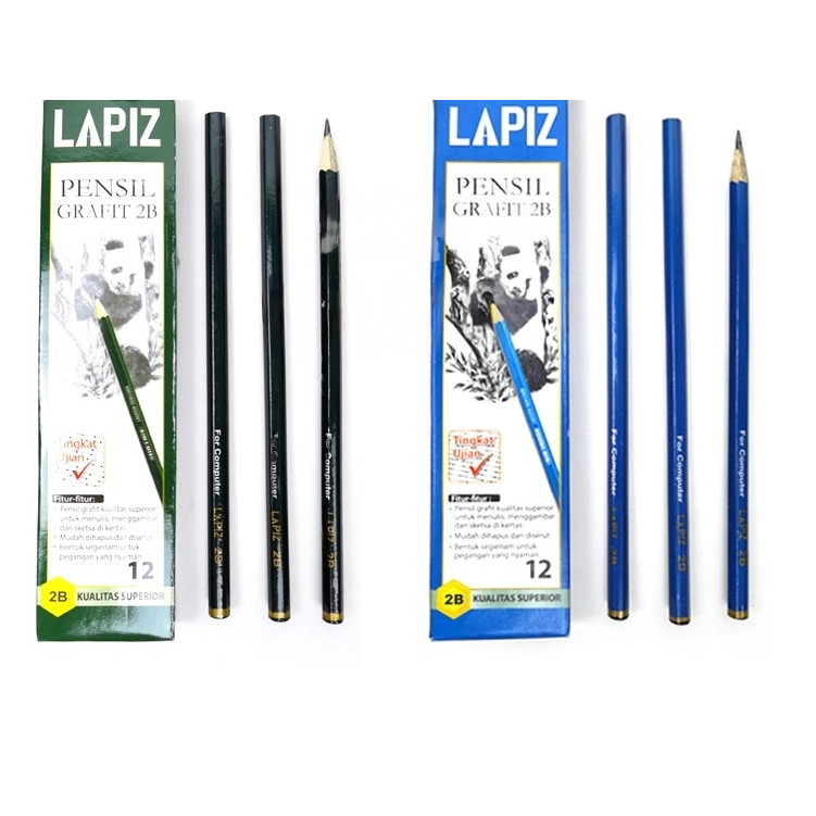 

(1Pak isi 12) Pensil 2B Lapiz - Pencil Kayu Hijau Biru