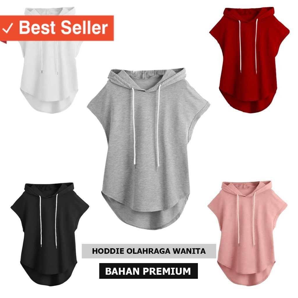 Fashion Olahraga Cewek Wanita Muslim Kekinian / Hoddie Atasan Olahraga Wanita Tanpa Lengan, Rompi Ol