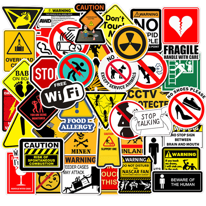 

10/30/50PCS Warning Stickers Danger Banning Signs Reminder Waterproof Decal Sticker to Laptop Motorcycle Luggage Phone Snowboard