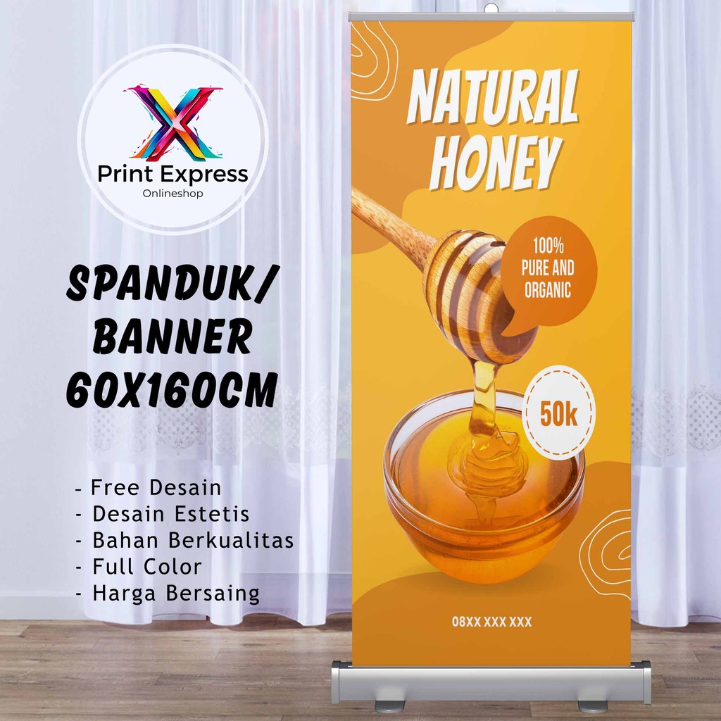 Cetak Spanduk Madu Murni Latar Kuning 60x160 Cm Bisa Rekues Free