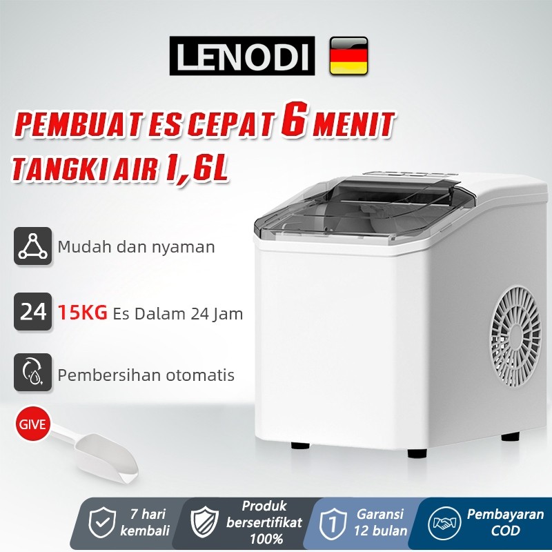 LENODI Mesin Pembuat Es, 1.6L Mesin Es Batu, Pembuatan Es Cepat, Pembersihan Mandiri,Penyimpanan Es 