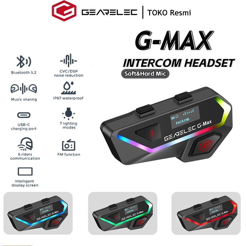 GEARELEC Helm intercom G-MAX 6 Riders 2000m Bluetooth Intercom Helm Sepeda Motor Headset FM Radio