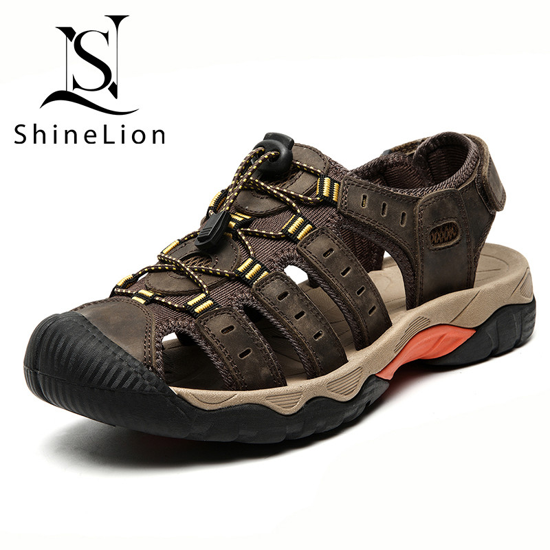 ShineLion KP-2119 Sandal Kulit Asli Pria Original Casual Sepatu Sandal Gunung Pria Nyaman Outdoor An