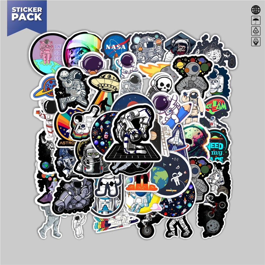 

[100PCS]Stiker Pack Stiker Spaceman [Astronot] Aesthetic Vinyl Anti Air Dekorasi Sticker Laptop Buku Journal Koper Helm Casing HP Gitar Helm Skateboard