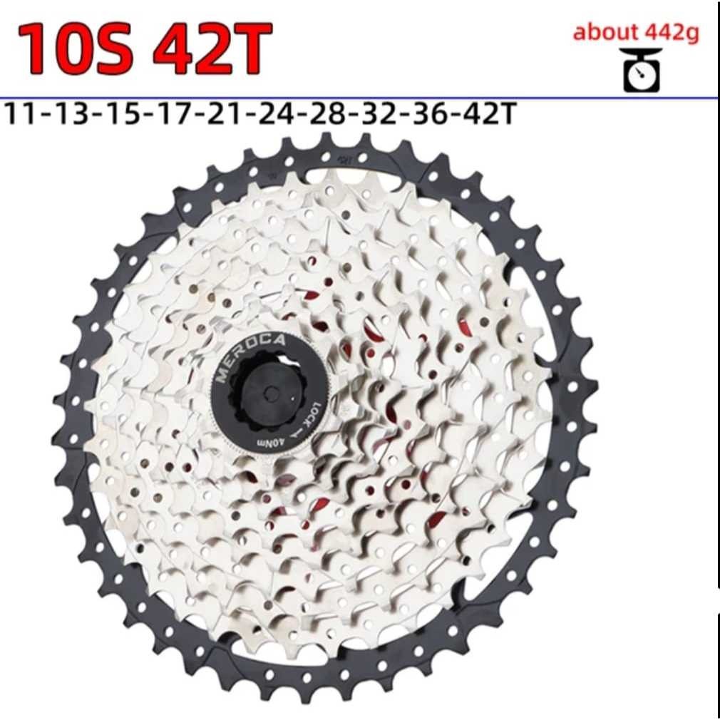 Meroca Sprocket Cassette 10 Speed 11-42T 10S Wide Ratio Gir Gear Sepeda MTB Mountain Bike Gunung