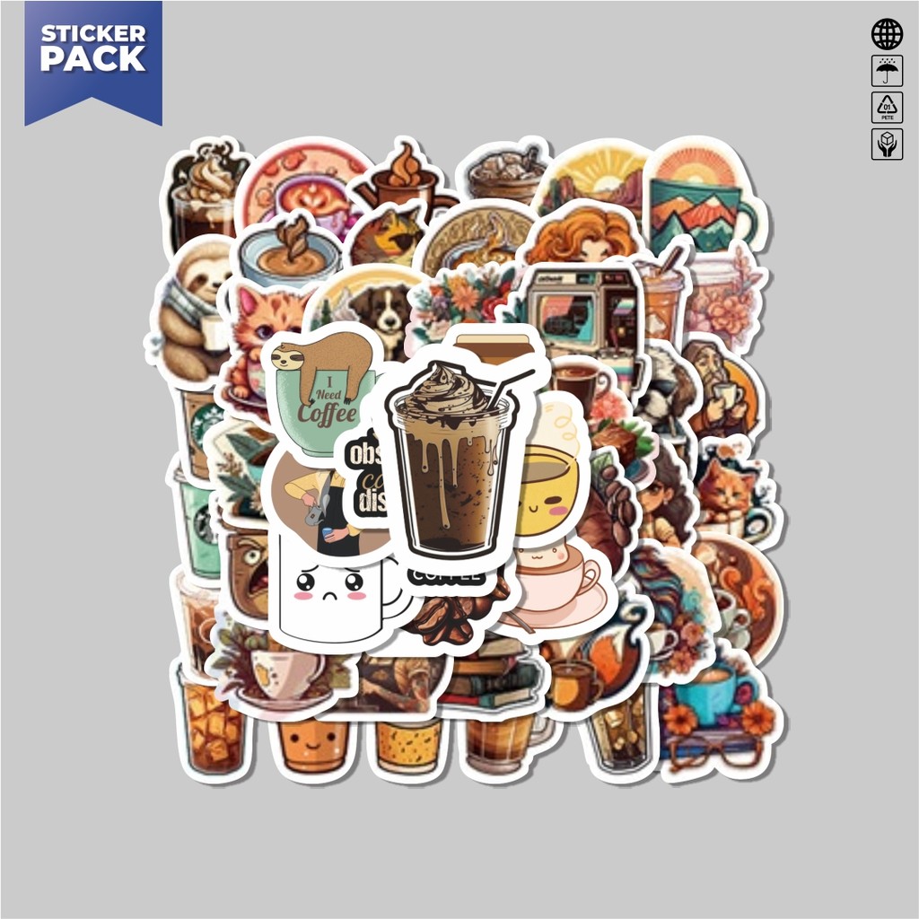 

[100PCS]Stiker Pack Stiker Coffe Art [Seni Kopi] Aesthetic Vinyl Anti Air Dekorasi Sticker Laptop Buku Journal Koper Helm Casing HP Gitar Helm Skateboard