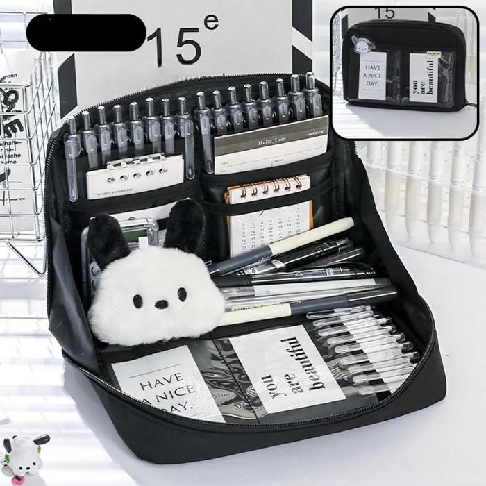 

NEW TREND~ KY254 MSS- Tempat Pensil 12 Sekat Kotak Pensil Model Polos Bahan Kanvas Ukuran Jumbo Pouch Tempat Alat Tulis 90° Kapasitas Besar Perlengkapan Sekolah Kantor 12 Layers - HITAM